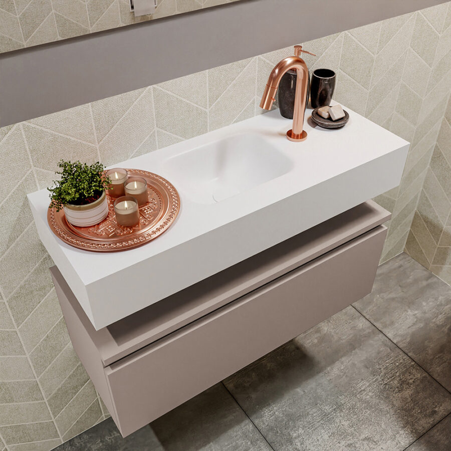 MONDIAZ ANDOR 80cm toiletmeubel smoke. LEX 80cm wastafel talc positie midden. Met 1 kraangat - Afbeelding 2