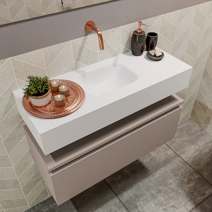 MONDIAZ ANDOR 80cm toiletmeubel smoke. LEX 80cm wastafel talc positie midden. Zonder kraangat - Afbeelding 2