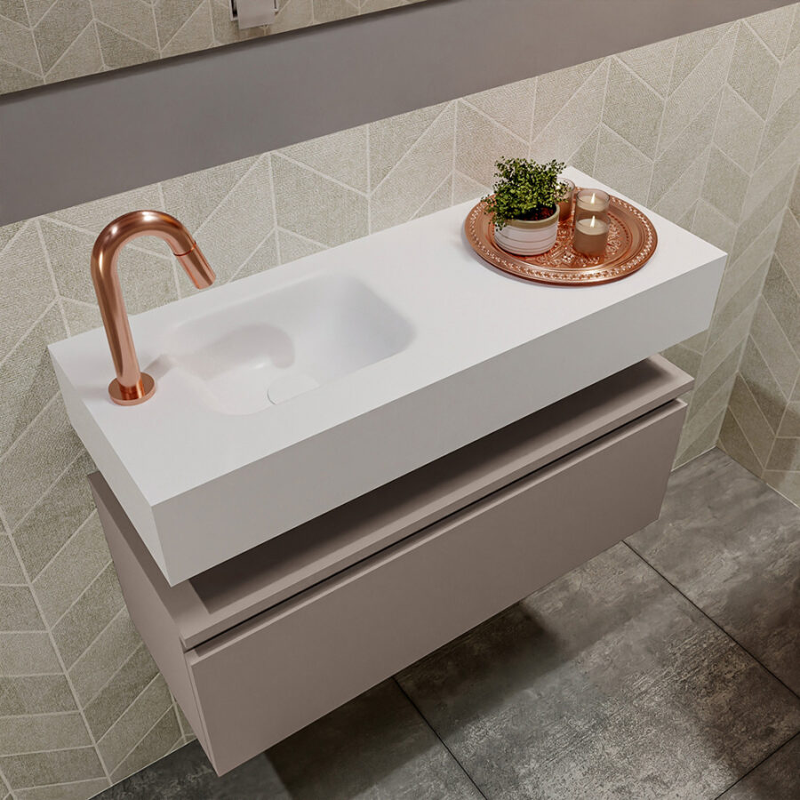 MONDIAZ ANDOR 80cm toiletmeubel smoke. LEX 80cm wastafel talc positie links. Met 1 kraangat - Afbeelding 2