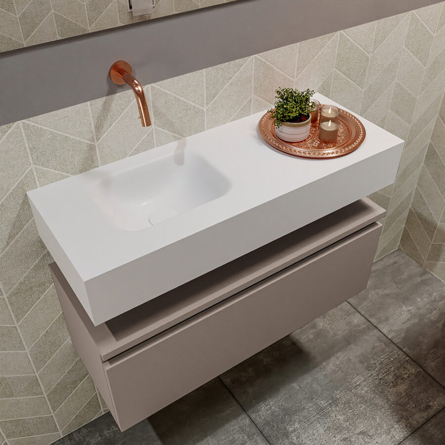 MONDIAZ ANDOR 80cm toiletmeubel smoke. LEX 80cm wastafel talc positie links. Zonder kraangat - Afbeelding 2