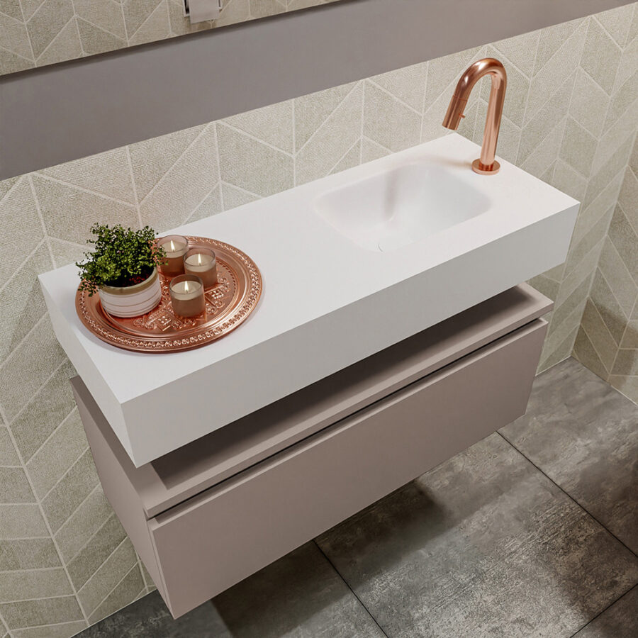 MONDIAZ ANDOR 80cm toiletmeubel smoke. LEX 80cm wastafel talc positie rechts. Met 1 kraangat - Afbeelding 2