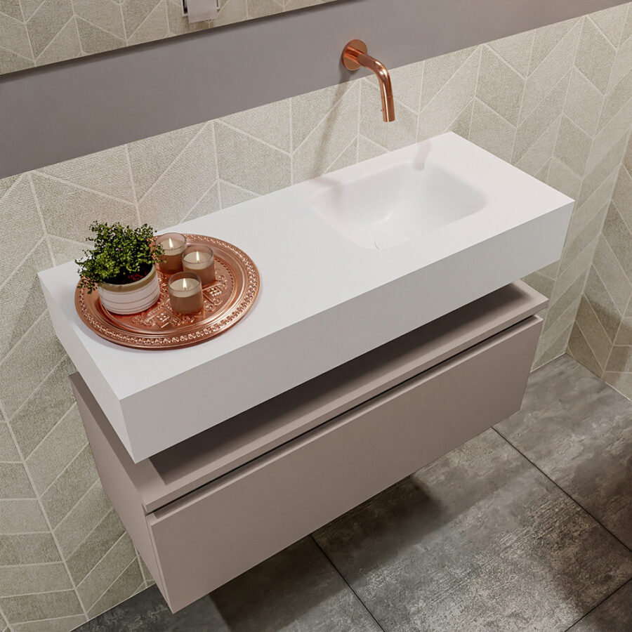 MONDIAZ ANDOR 80cm toiletmeubel smoke. LEX 80cm wastafel talc positie rechts. Zonder kraangat - Afbeelding 2