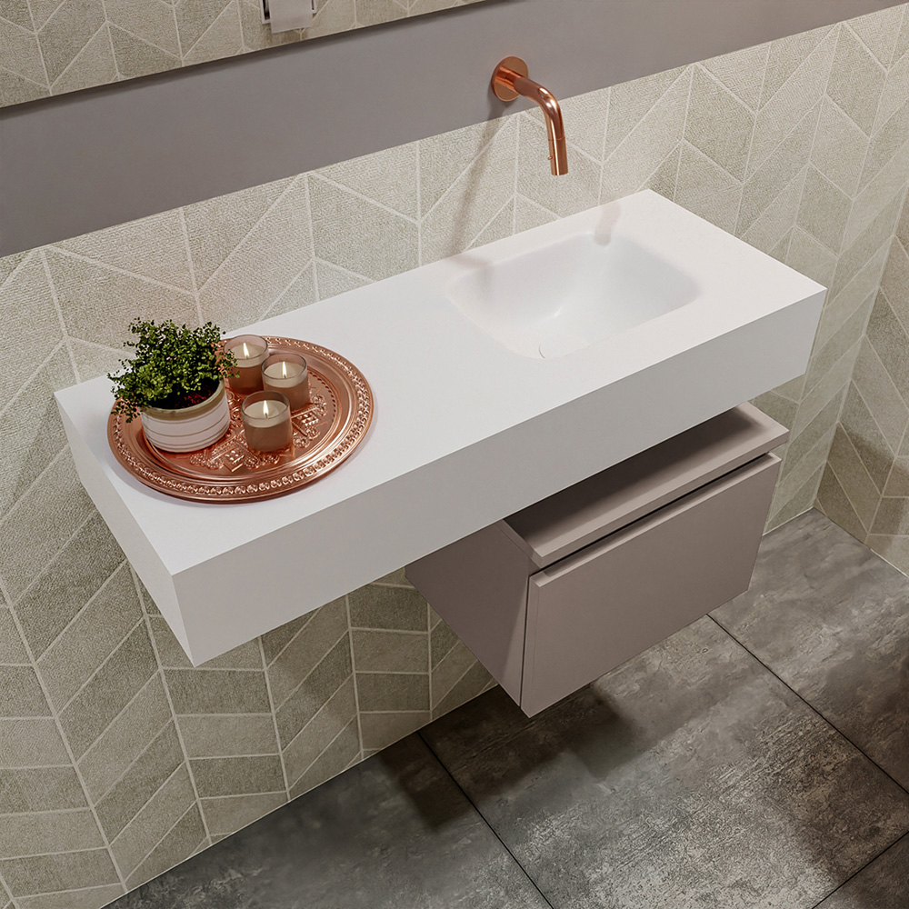 MONDIAZ ANDOR 40cm toiletmeubel smoke. LEX 80cm wastafel talc positie rechts. Zonder kraangat - Afbeelding 2