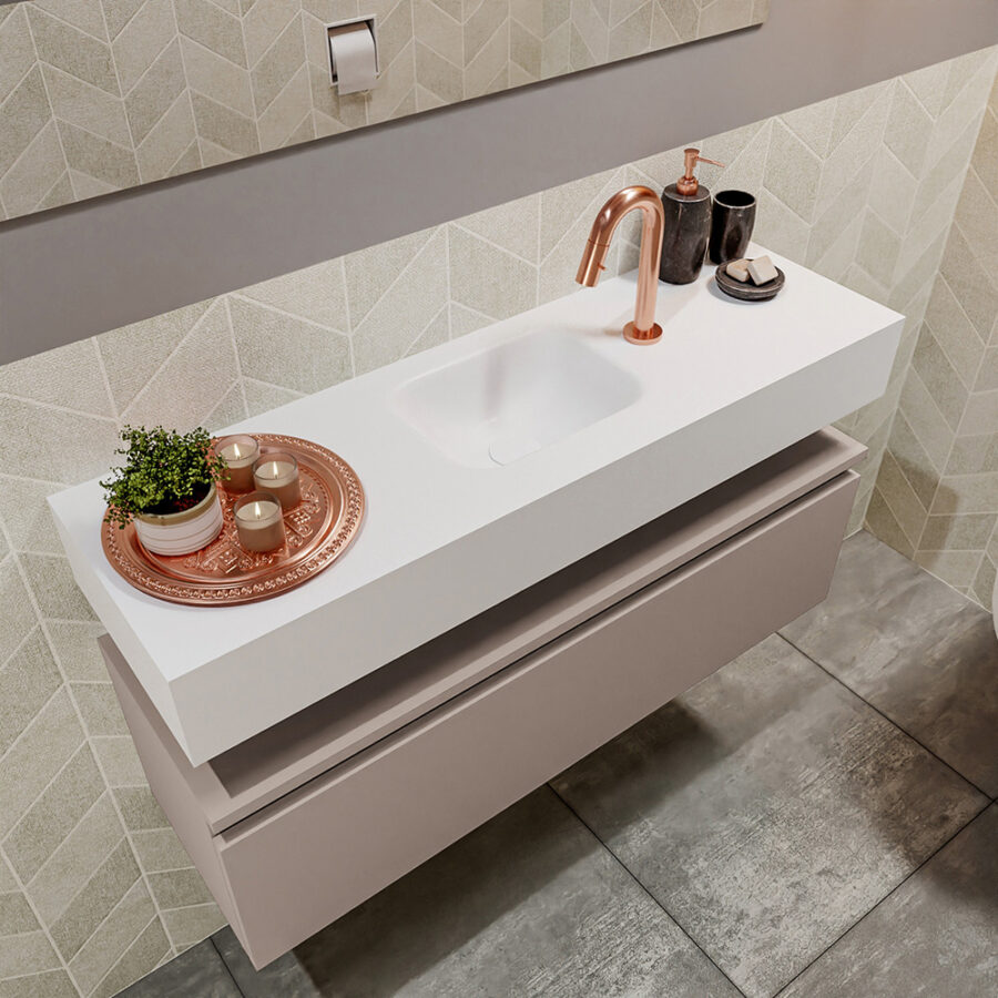 MONDIAZ ANDOR 100cm toiletmeubel smoke. LEX 100cm wastafel talc positie midden. Met 1 kraangat - Afbeelding 2