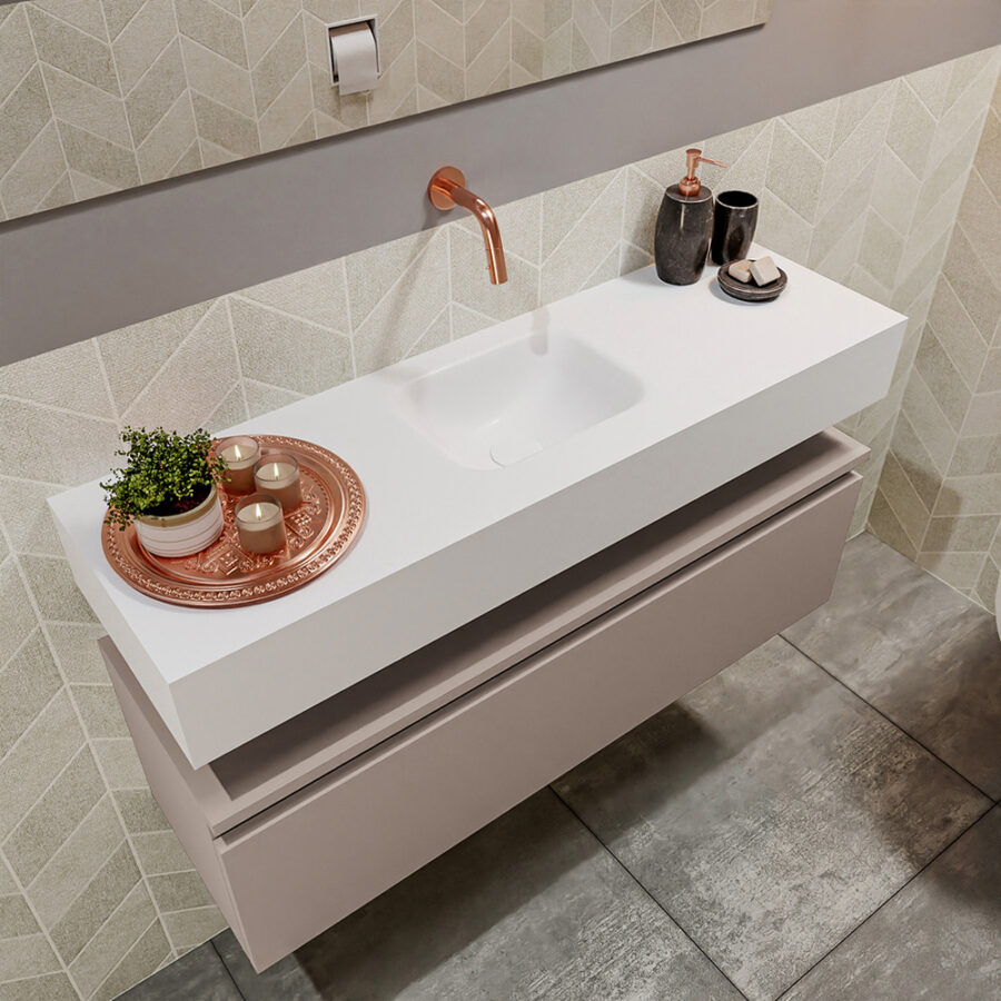 MONDIAZ ANDOR 100cm toiletmeubel smoke. LEX 100cm wastafel talc positie midden. Zonder kraangat - Afbeelding 2