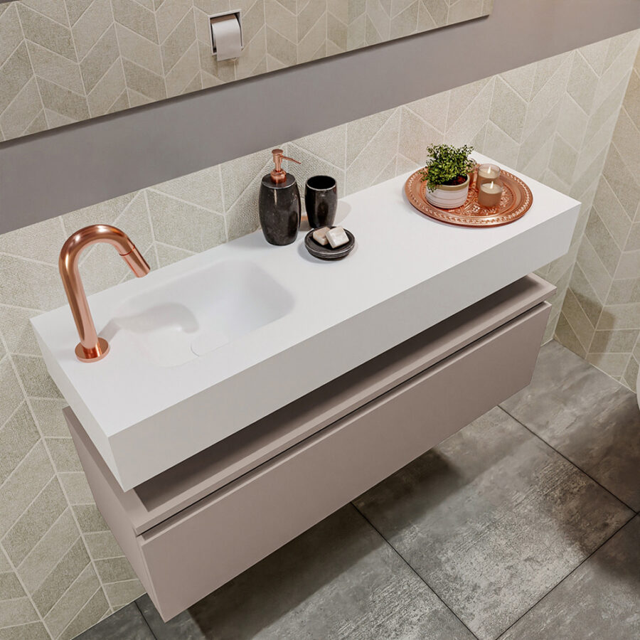 MONDIAZ ANDOR 100cm toiletmeubel smoke. LEX 100cm wastafel talc positie links. Met 1 kraangat - Afbeelding 2