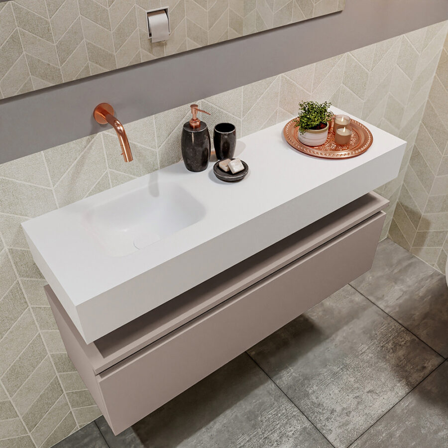 MONDIAZ ANDOR 100cm toiletmeubel smoke. LEX 100cm wastafel talc positie links. Zonder kraangat - Afbeelding 2