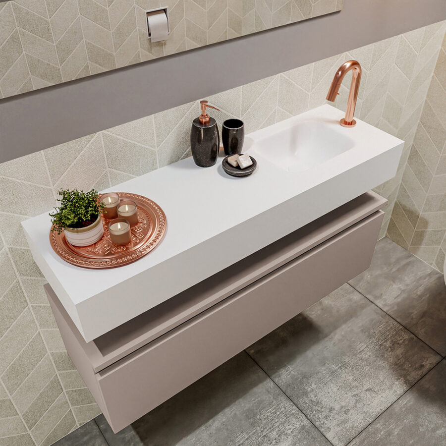 MONDIAZ ANDOR 100cm toiletmeubel smoke. LEX 100cm wastafel talc positie rechts. Met 1 kraangat - Afbeelding 2