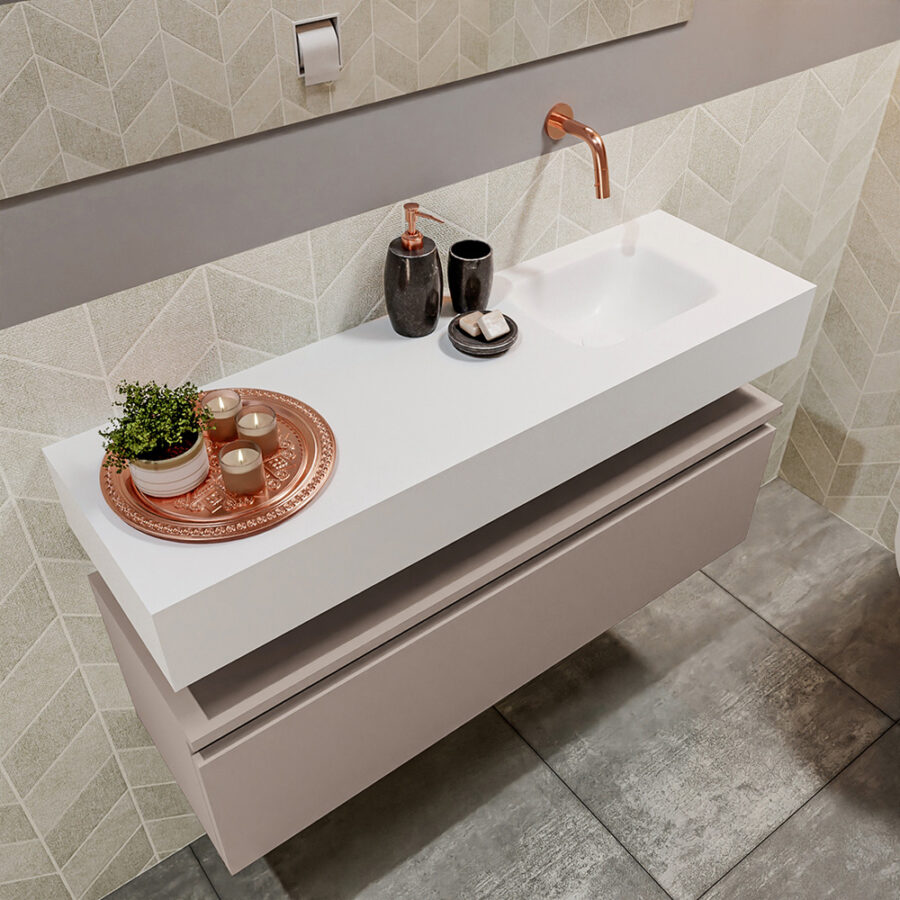 MONDIAZ ANDOR 100cm toiletmeubel smoke. LEX 100cm wastafel talc positie rechts. Zonder kraangat - Afbeelding 2