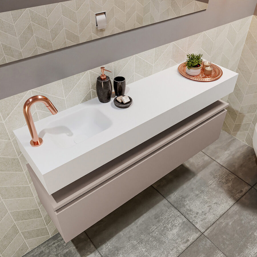 MONDIAZ ANDOR 120cm toiletmeubel smoke. LEX 120cm wastafel talc positie links. Met 1 kraangat - Afbeelding 2