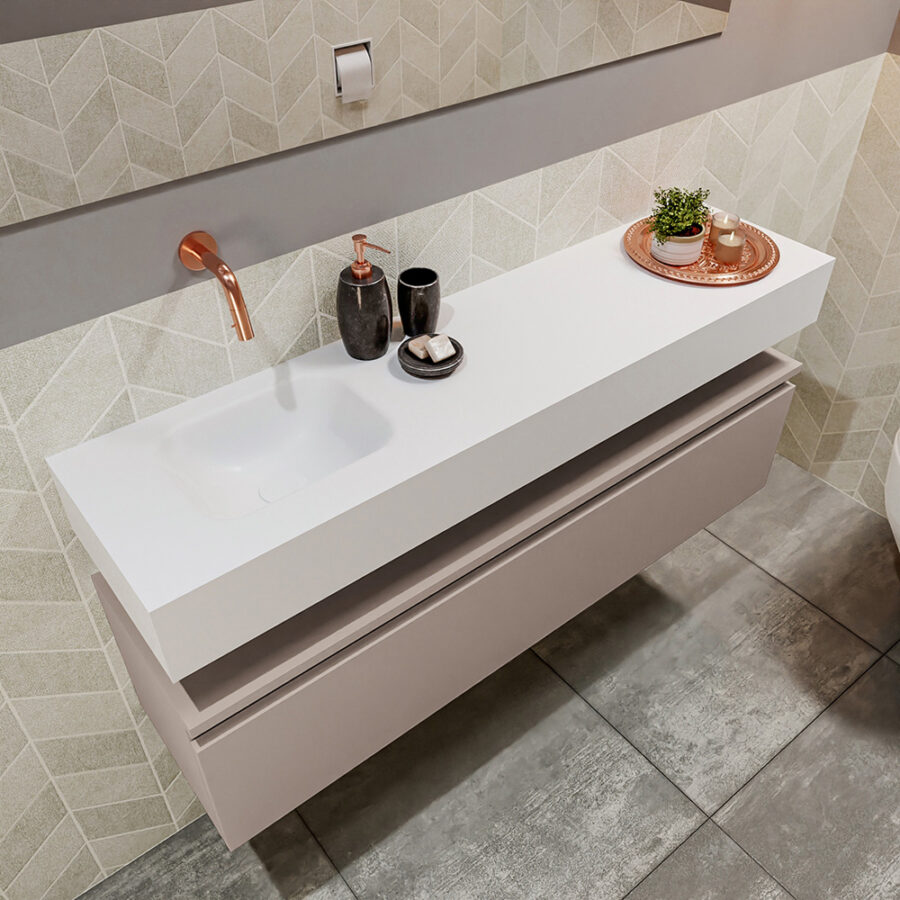 MONDIAZ ANDOR 120cm toiletmeubel smoke. LEX 120cm wastafel talc positie links. Zonder kraangat - Afbeelding 2