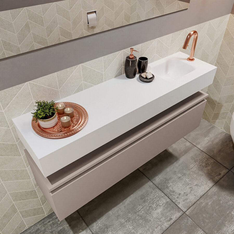MONDIAZ ANDOR 120cm toiletmeubel smoke. LEX 120cm wastafel talc positie rechts. Met 1 kraangat - Afbeelding 2