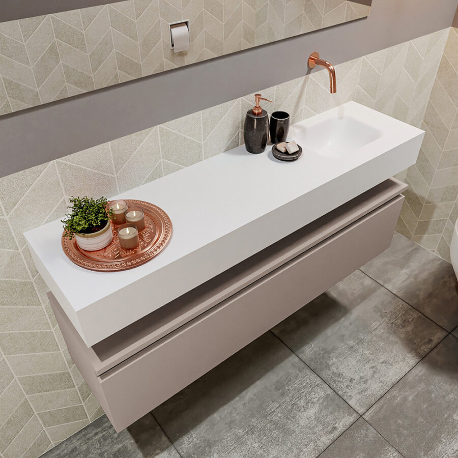 MONDIAZ ANDOR 120cm toiletmeubel smoke. LEX 120cm wastafel talc positie rechts. Zonder kraangat - Afbeelding 2