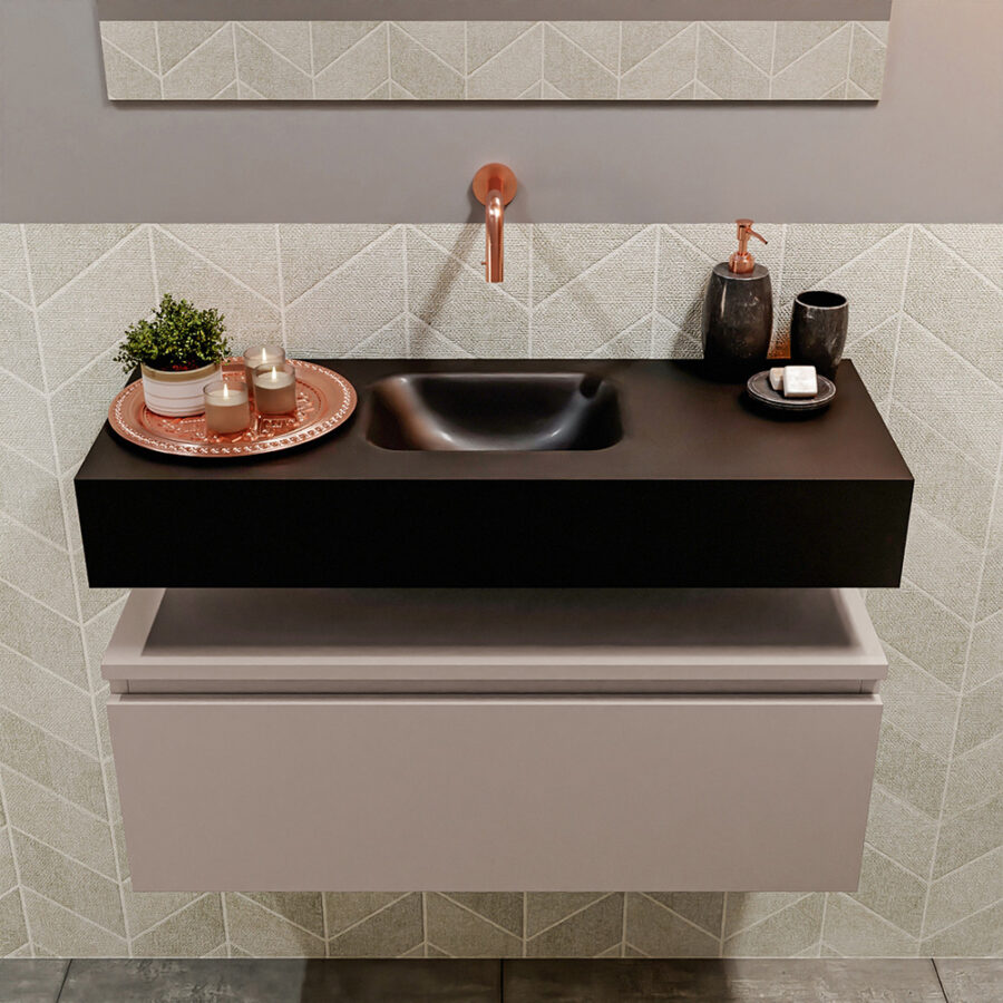 MONDIAZ ANDOR 80cm toiletmeubel smoke. LEX 80cm wastafel urban positie midden. Zonder kraangat - Afbeelding 3