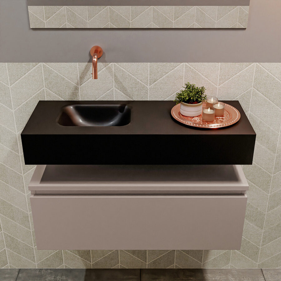 MONDIAZ ANDOR 80cm toiletmeubel smoke. LEX 80cm wastafel urban positie links. Zonder kraangat - Afbeelding 3