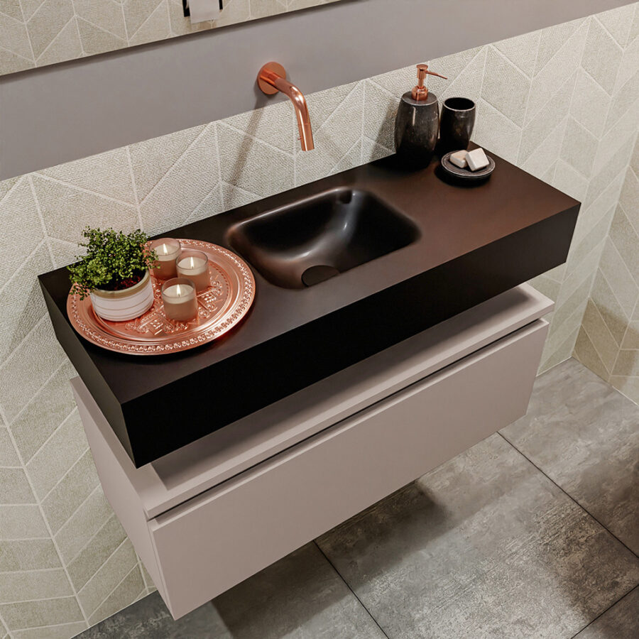 MONDIAZ ANDOR 80cm toiletmeubel smoke. LEX 80cm wastafel urban positie midden. Zonder kraangat - Afbeelding 2