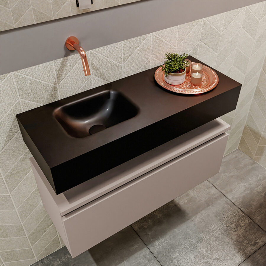 MONDIAZ ANDOR 80cm toiletmeubel smoke. LEX 80cm wastafel urban positie links. Zonder kraangat - Afbeelding 2