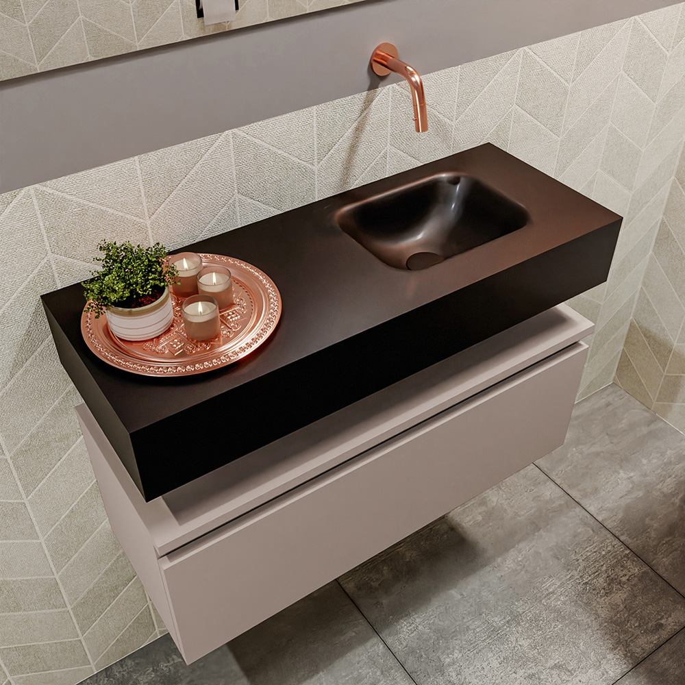 MONDIAZ ANDOR 80cm toiletmeubel smoke. LEX 80cm wastafel urban positie rechts. Zonder kraangat - Afbeelding 2