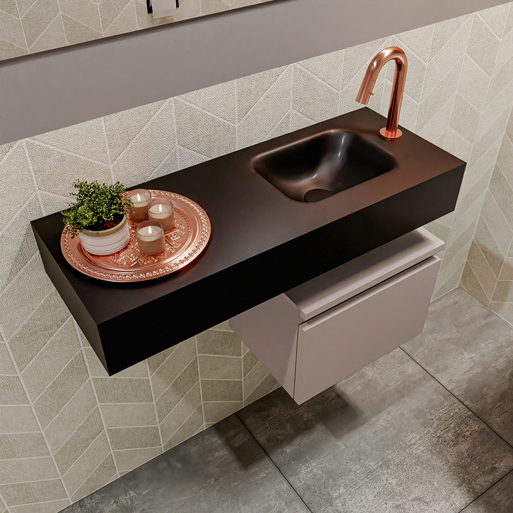 MONDIAZ ANDOR 40cm toiletmeubel smoke. LEX 80cm wastafel urban positie rechts. Met 1 kraangat - Afbeelding 2