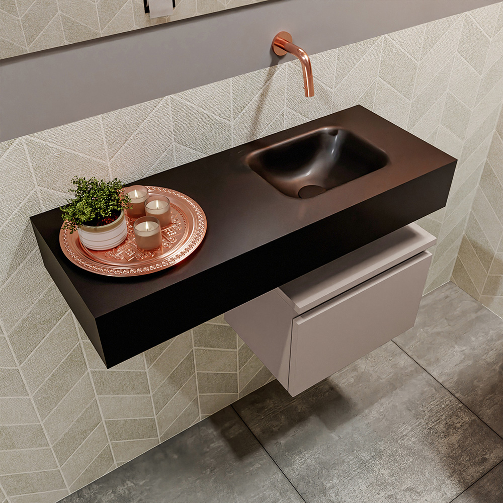 MONDIAZ ANDOR 40cm toiletmeubel smoke. LEX 80cm wastafel urban positie rechts. Zonder kraangat - Afbeelding 2