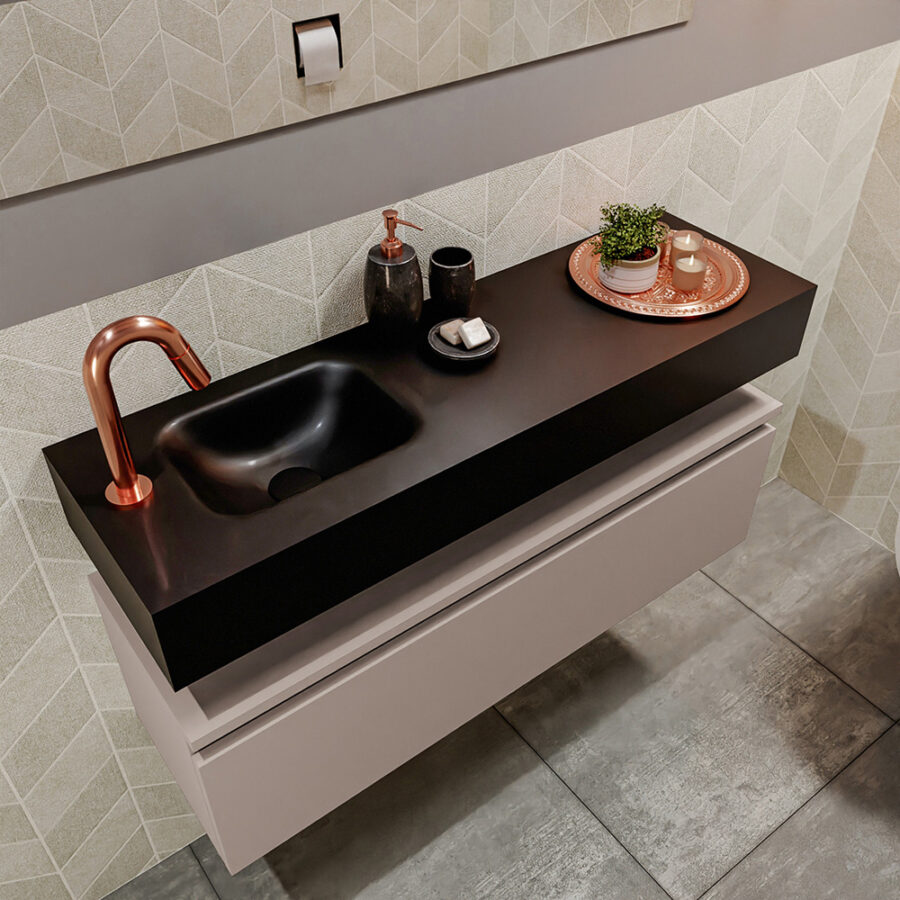 MONDIAZ ANDOR 100cm toiletmeubel smoke. LEX 100cm wastafel urban positie links. Met 1 kraangat - Afbeelding 2