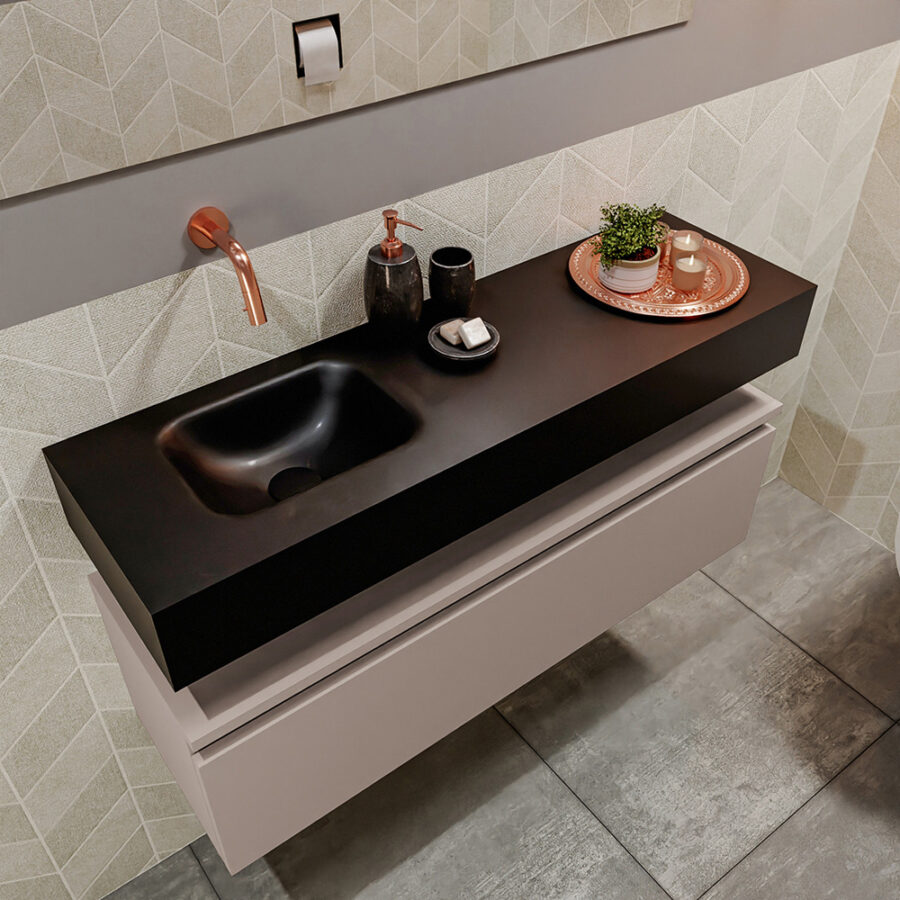 MONDIAZ ANDOR 100cm toiletmeubel smoke. LEX 100cm wastafel urban positie links. Zonder kraangat - Afbeelding 2