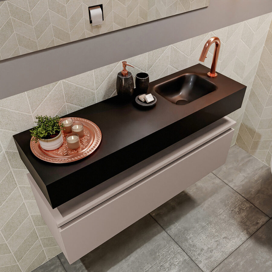 MONDIAZ ANDOR 100cm toiletmeubel smoke. LEX 100cm wastafel urban positie rechts. Met 1 kraangat - Afbeelding 2