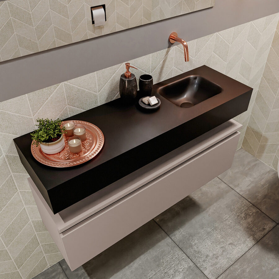 MONDIAZ ANDOR 100cm toiletmeubel smoke. LEX 100cm wastafel urban positie rechts. Zonder kraangat - Afbeelding 2