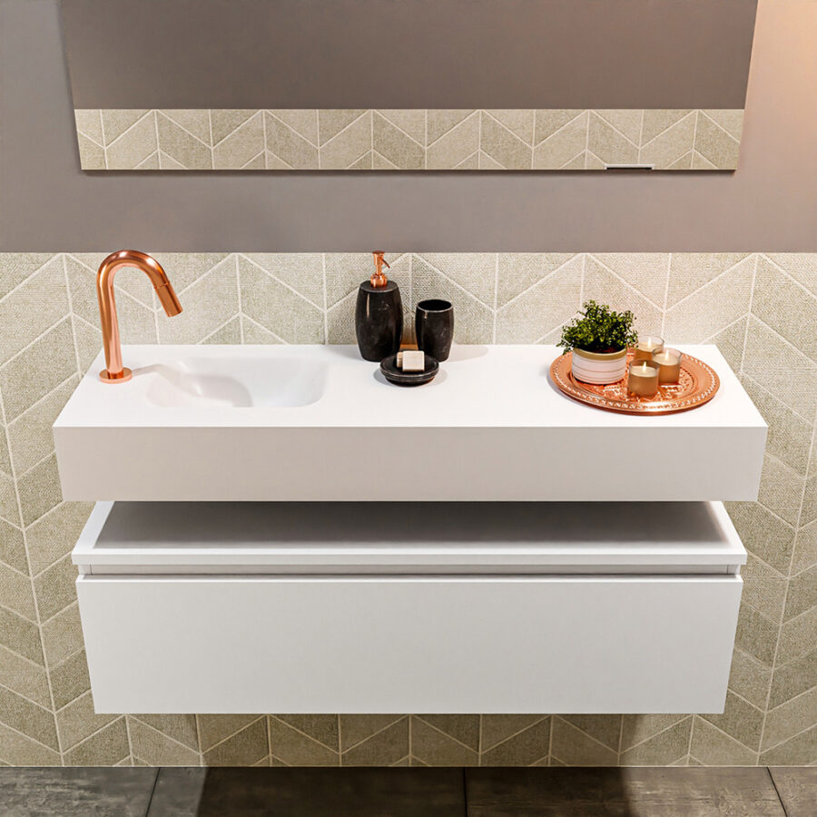 MONDIAZ ANDOR 100cm toiletmeubel talc. LEX 100cm wastafel talc positie links. Met 1 kraangat - Afbeelding 3