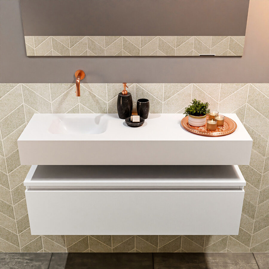 MONDIAZ ANDOR 100cm toiletmeubel talc. LEX 100cm wastafel talc positie links. Zonder kraangat - Afbeelding 3