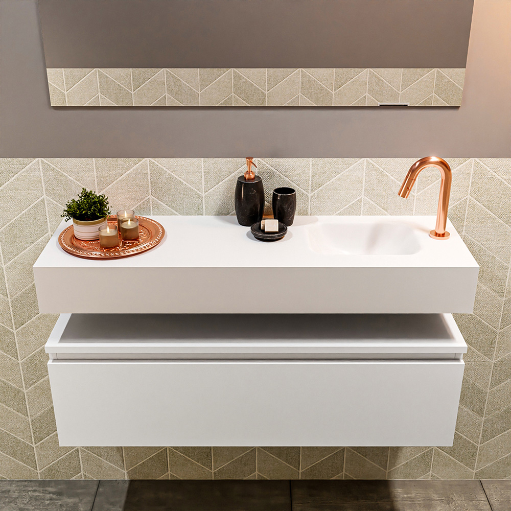 MONDIAZ ANDOR 100cm toiletmeubel talc. LEX 100cm wastafel talc positie rechts. Met 1 kraangat - Afbeelding 3