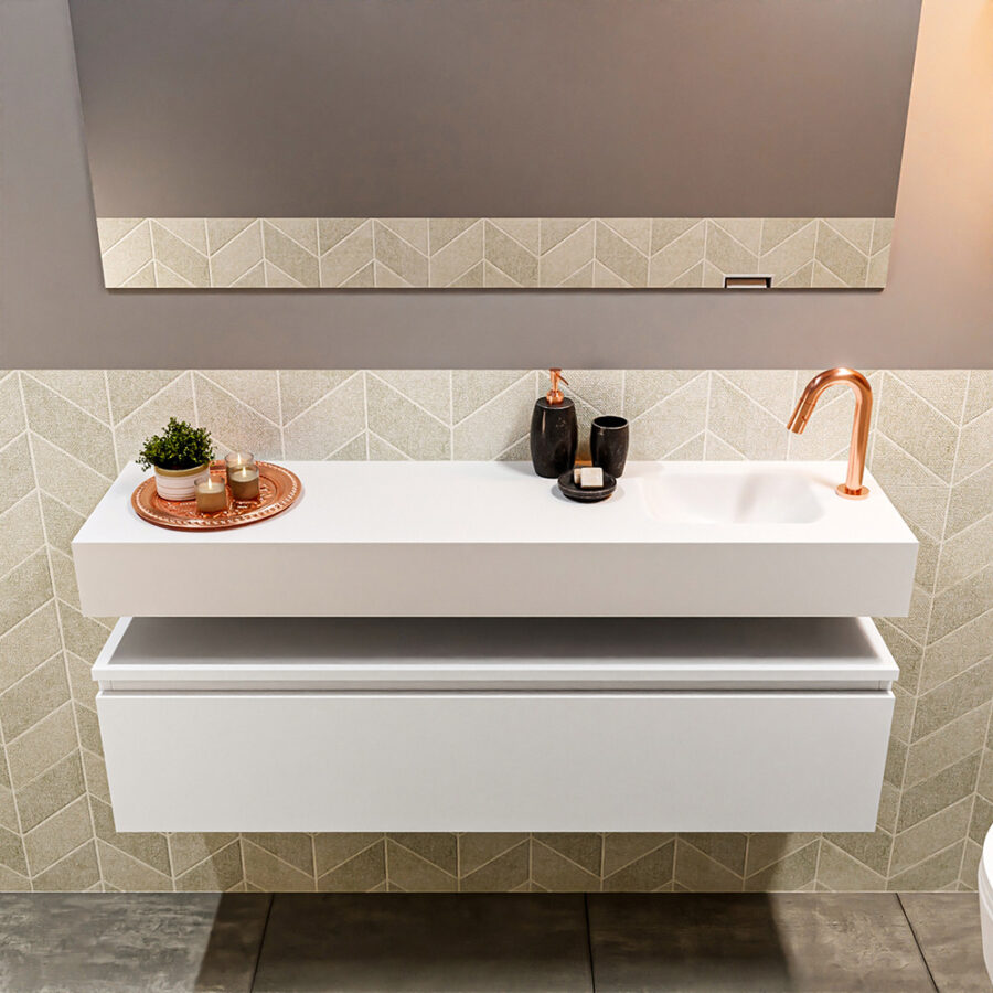 MONDIAZ ANDOR 120cm toiletmeubel talc. LEX 120cm wastafel talc positie rechts. Met 1 kraangat - Afbeelding 3