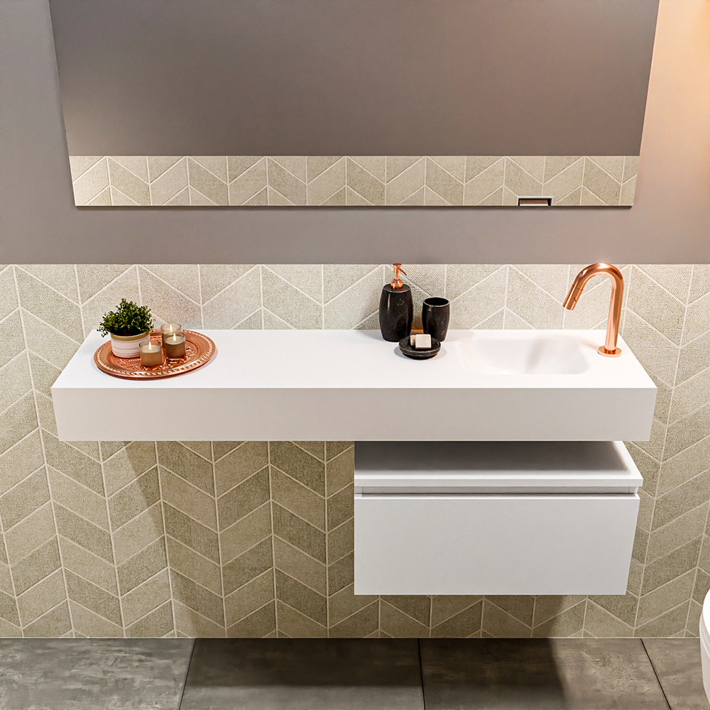 MONDIAZ ANDOR 60cm toiletmeubel talc. LEX 120cm wastafel talc positie rechts. Met 1 kraangat - Afbeelding 3