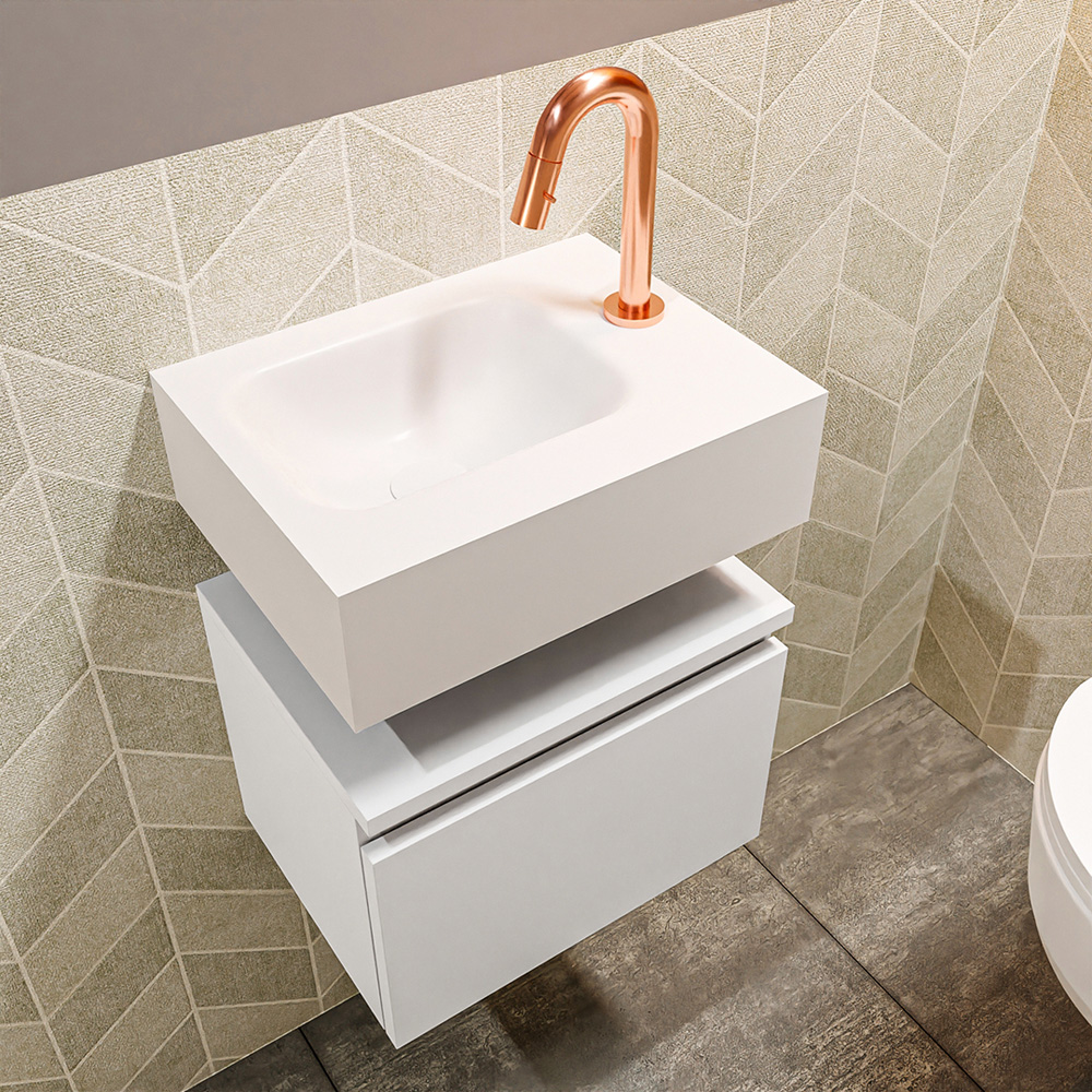 MONDIAZ ANDOR 40cm toiletmeubel talc. LEX 40cm wastafel talc positie links. Met 1 kraangat - Afbeelding 2