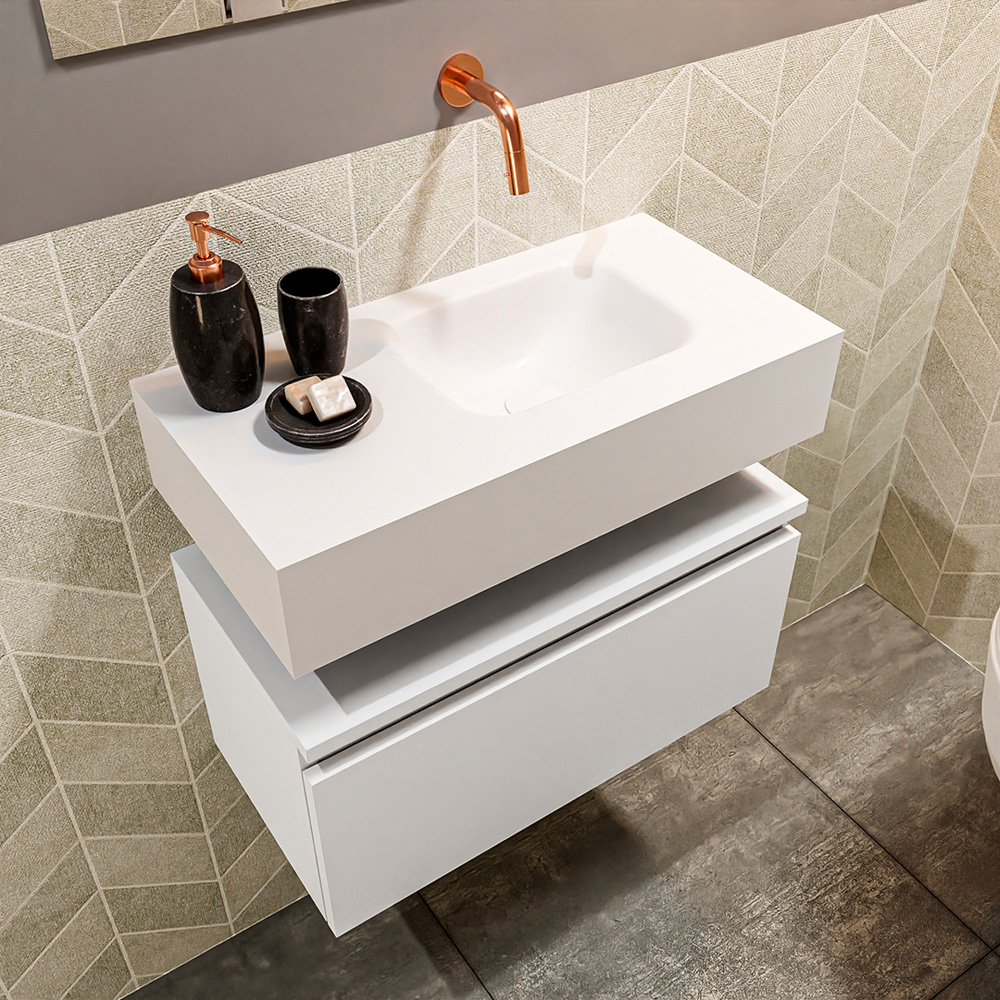 MONDIAZ ANDOR 60cm toiletmeubel talc. LEX 60cm wastafel talc positie rechts. Zonder kraangat - Afbeelding 2