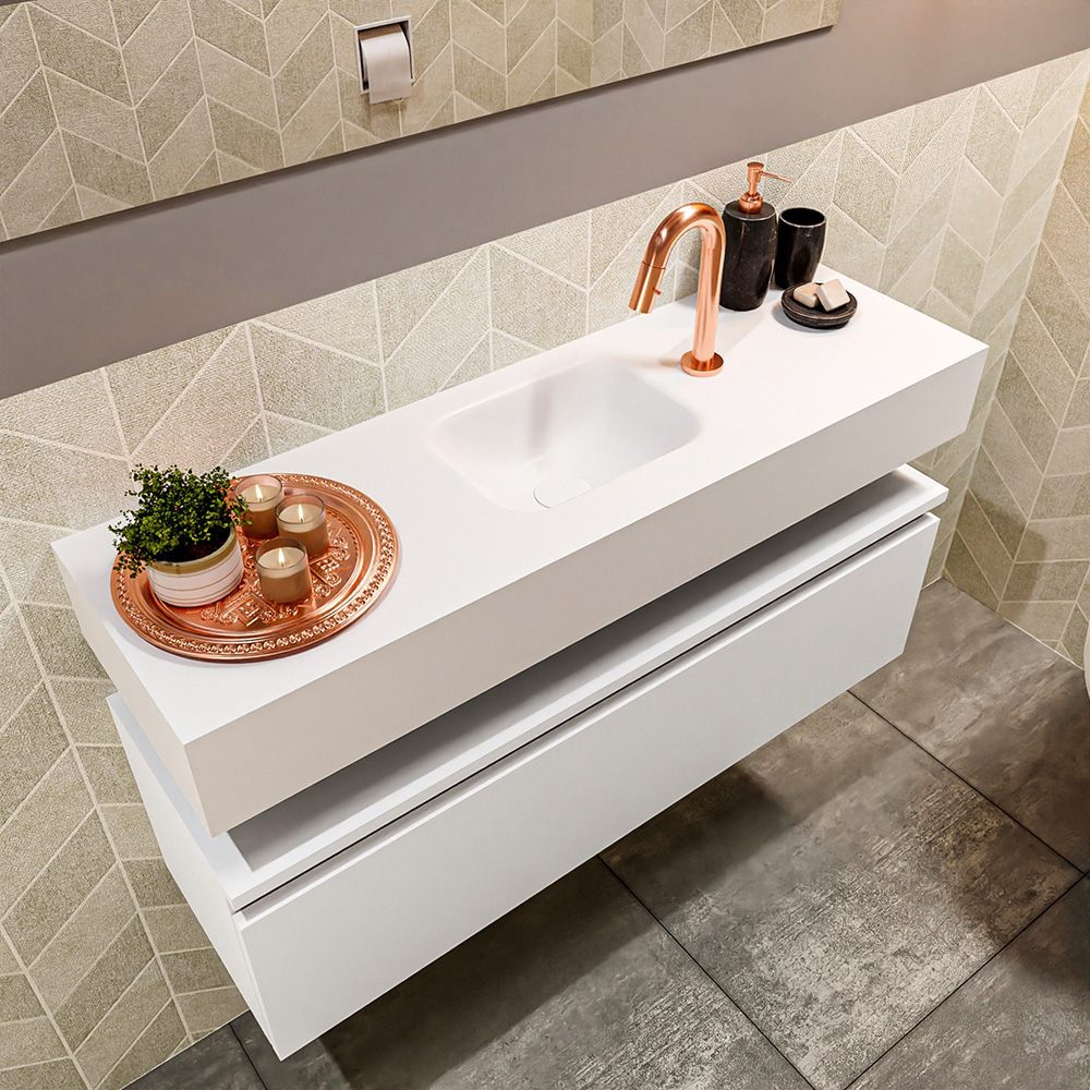 MONDIAZ ANDOR 100cm toiletmeubel talc. LEX 100cm wastafel talc positie midden. Met 1 kraangat - Afbeelding 2