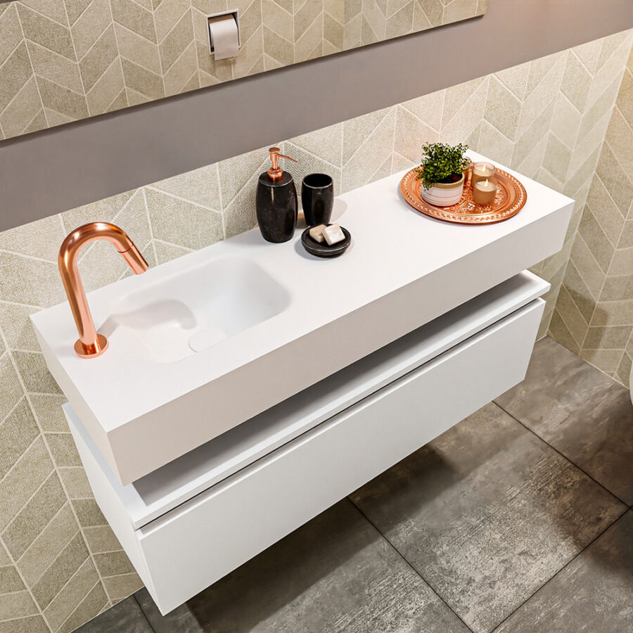 MONDIAZ ANDOR 100cm toiletmeubel talc. LEX 100cm wastafel talc positie links. Met 1 kraangat - Afbeelding 2