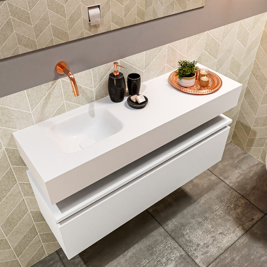 MONDIAZ ANDOR 100cm toiletmeubel talc. LEX 100cm wastafel talc positie links. Zonder kraangat - Afbeelding 2