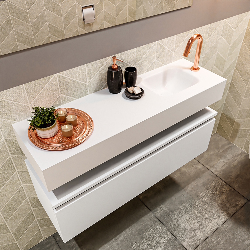 MONDIAZ ANDOR 100cm toiletmeubel talc. LEX 100cm wastafel talc positie rechts. Met 1 kraangat - Afbeelding 2