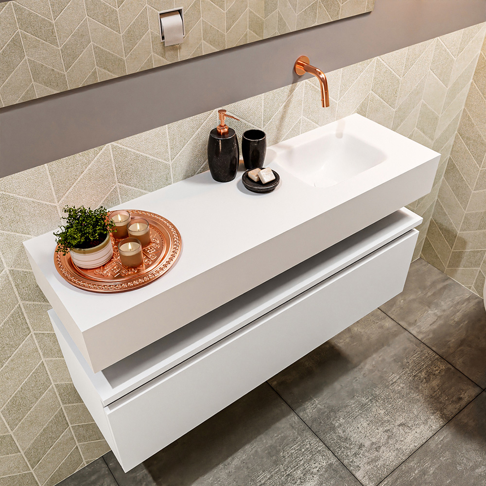 MONDIAZ ANDOR 100cm toiletmeubel talc. LEX 100cm wastafel talc positie rechts. Zonder kraangat - Afbeelding 2