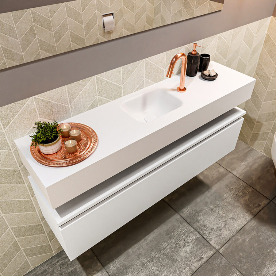 MONDIAZ ANDOR 120cm toiletmeubel talc. LEX 120cm wastafel talc positie midden. Met 1 kraangat - Afbeelding 2