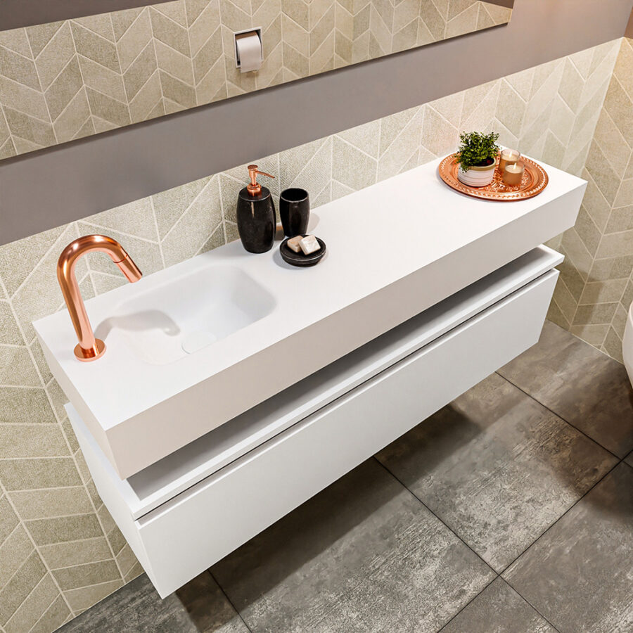 MONDIAZ ANDOR 120cm toiletmeubel talc. LEX 120cm wastafel talc positie links. Met 1 kraangat - Afbeelding 2