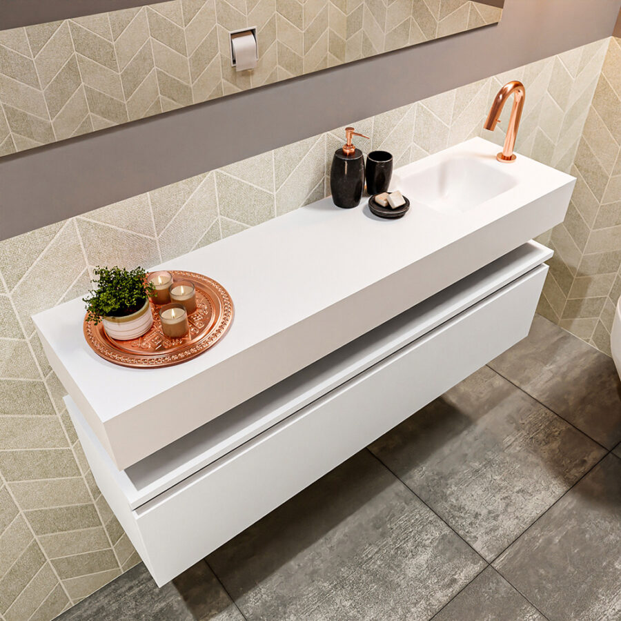 MONDIAZ ANDOR 120cm toiletmeubel talc. LEX 120cm wastafel talc positie rechts. Met 1 kraangat - Afbeelding 2