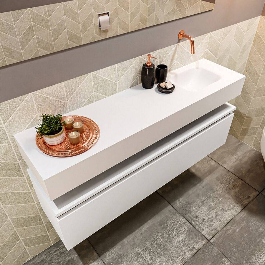MONDIAZ ANDOR 120cm toiletmeubel talc. LEX 120cm wastafel talc positie rechts. Zonder kraangat - Afbeelding 2