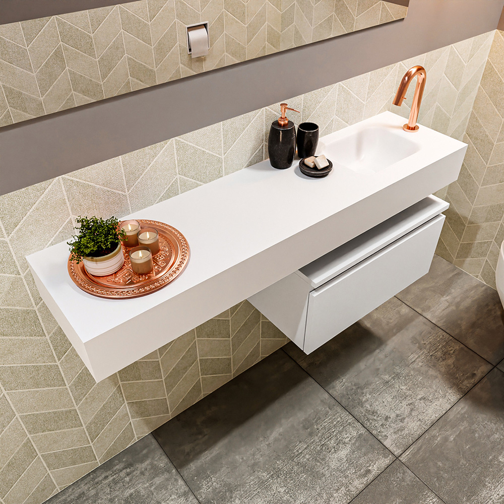 MONDIAZ ANDOR 60cm toiletmeubel talc. LEX 120cm wastafel talc positie rechts. Met 1 kraangat - Afbeelding 2