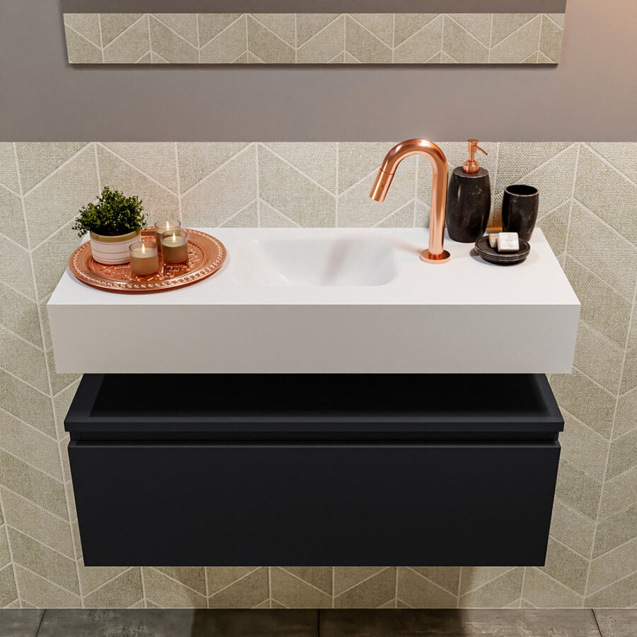 MONDIAZ ANDOR 80cm toiletmeubel urban. LEX 80cm wastafel talc positie midden. Met 1 kraangat - Afbeelding 3