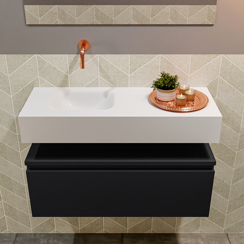 MONDIAZ ANDOR 80cm toiletmeubel urban. LEX 80cm wastafel talc positie links. Zonder kraangat - Afbeelding 3