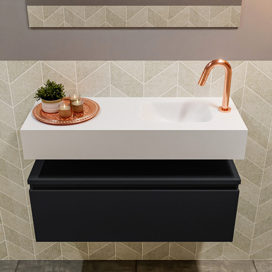 MONDIAZ ANDOR 80cm toiletmeubel urban. LEX 80cm wastafel talc positie rechts. Met 1 kraangat - Afbeelding 3