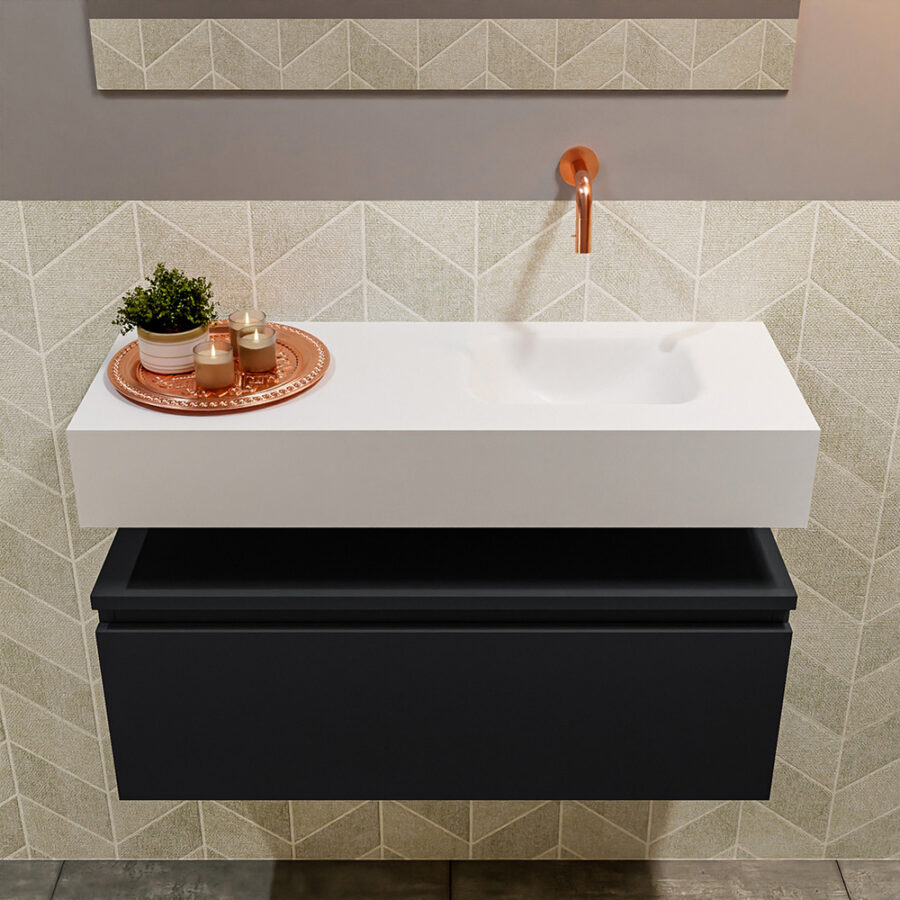 MONDIAZ ANDOR 80cm toiletmeubel urban. LEX 80cm wastafel talc positie rechts. Zonder kraangat - Afbeelding 3