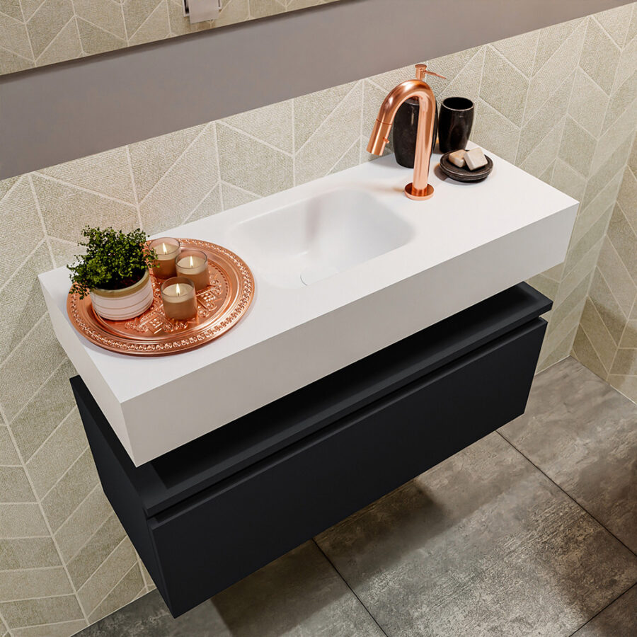 MONDIAZ ANDOR 80cm toiletmeubel urban. LEX 80cm wastafel talc positie midden. Met 1 kraangat - Afbeelding 2